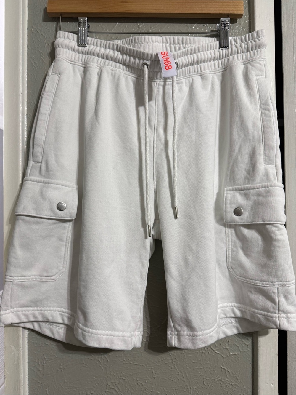 Sun 68 White Cargo Sweatshorts with Drawstring Waist